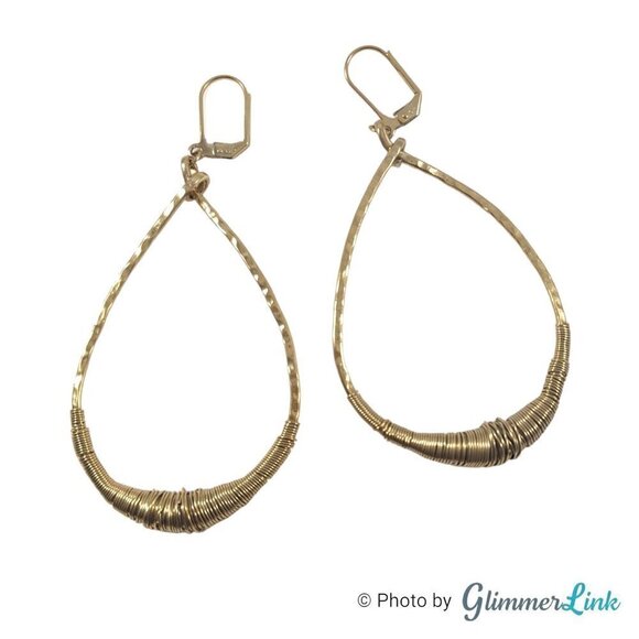 Double Happiness Wire Wrapped Hammered Teardrop Gold Tone Earrings - Picture 2 of 8